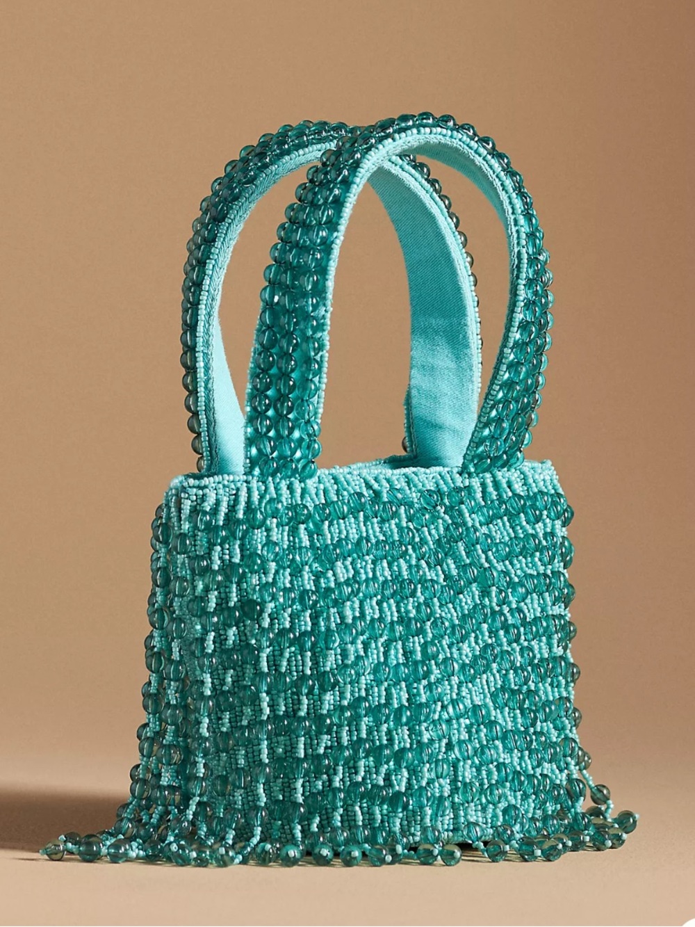 Anthropologie Teal Beaded Mini Tote - Picture 6 of 6